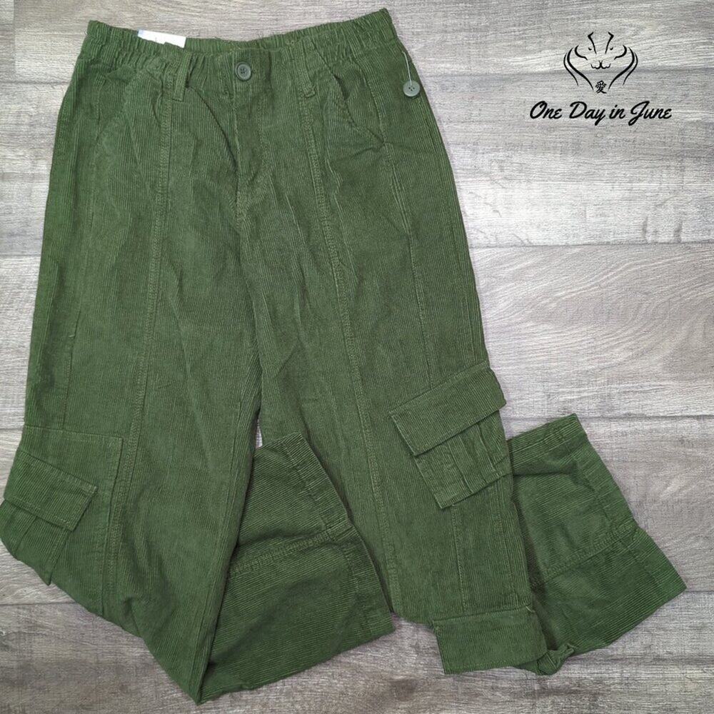 Angel Kiss Cargo Corduroy Pants Juniors Green Comfort Waist Y2K NWT Size 5